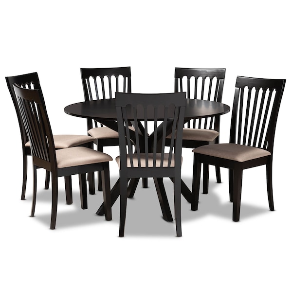 Baxton Studio Lore Sand Upholstered and Dark Brown Finished Wood 7-Piece Dining Set 168-10521-10894 - main